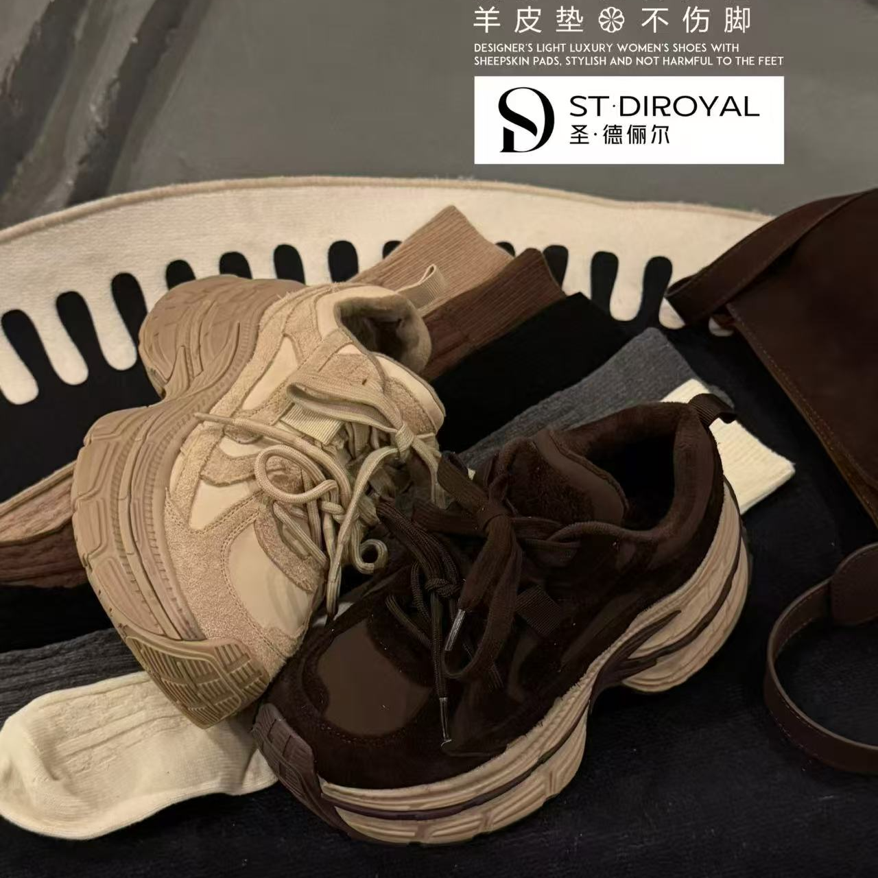 冬季新款厚底加绒休闲增高老爹鞋