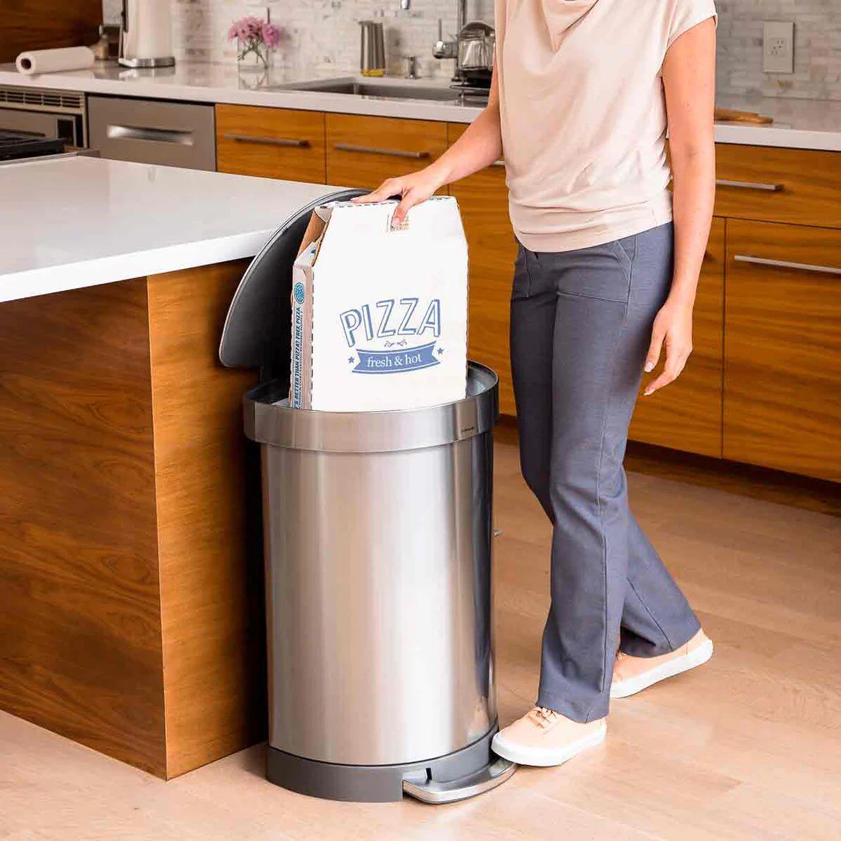 美国Simplehuman 45L 60L半圆形脚踏垃圾桶不锈钢轻奢网红带盖
