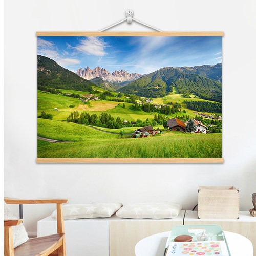 大自然风景卷轴挂画森林草原大海