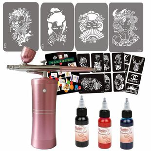 喷绘纹身机摆地摊套装纹身模板花臂图案图册充电气泵喷枪色料全套