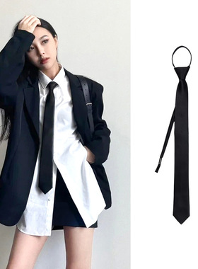 日系懒人免打jk领带女灰色衬衫配饰基础色休闲黑色小领带男DYJ25