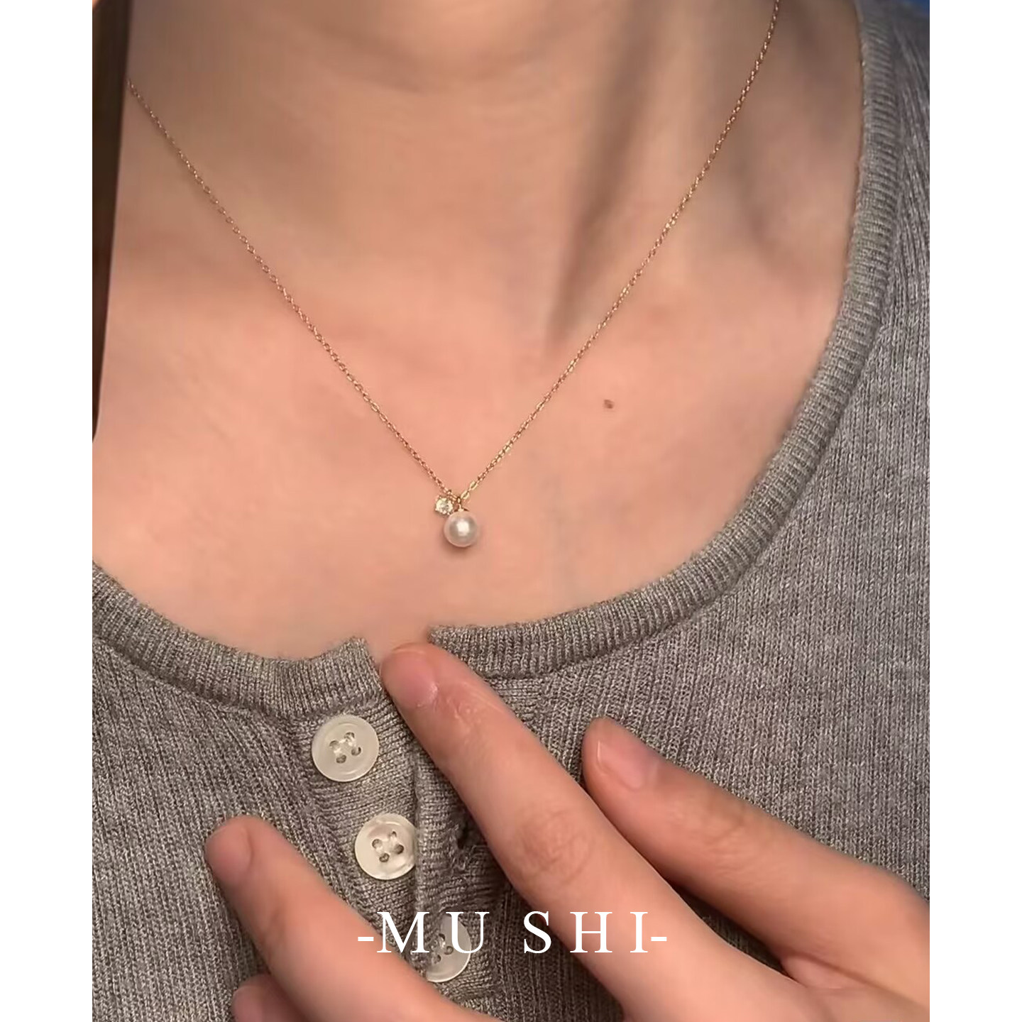 珍珠贝珠项链女s925纯银镀18K金图片