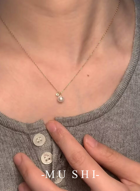 珍珠贝珠项链女s925纯银镀18K金