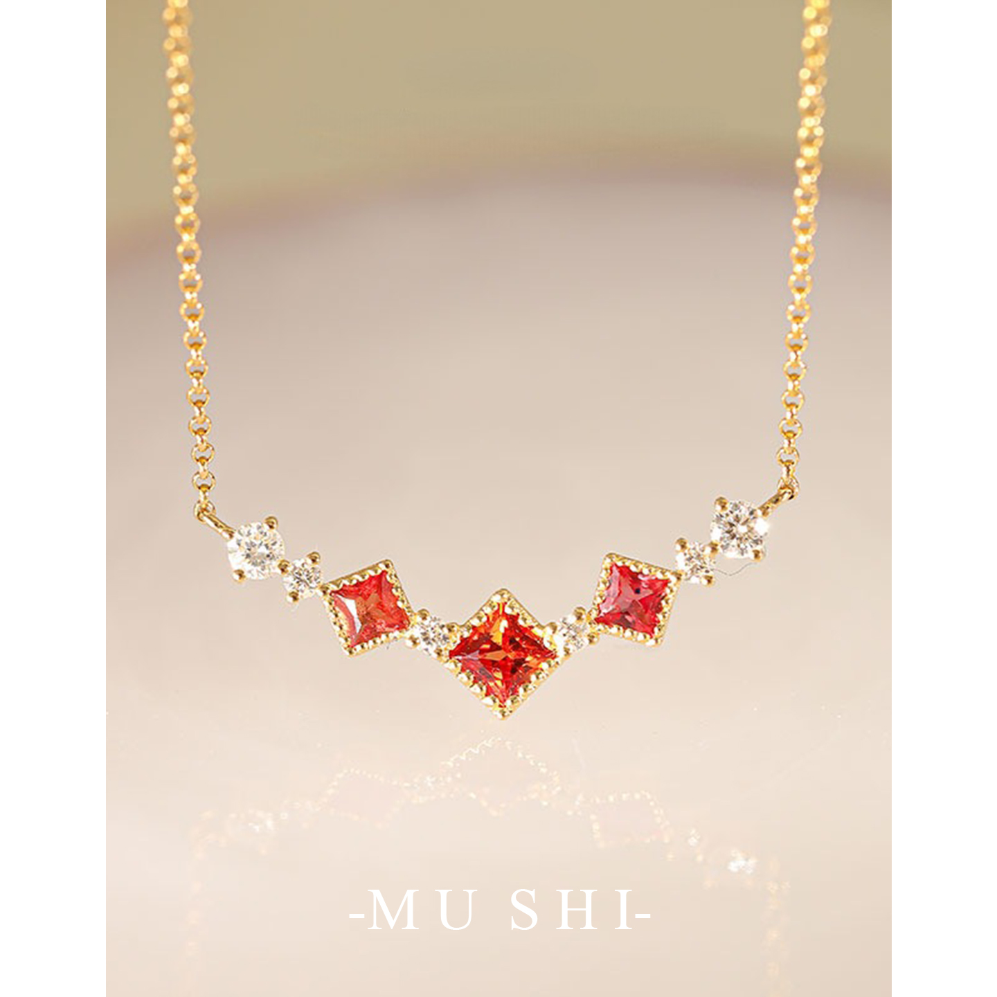 【木石有言】S925纯银镀14K金镶嵌锆石吊坠项链女甜美锁骨链颈链