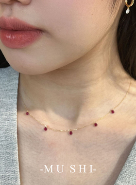 水滴红刚玉S925纯银镀18K金项链