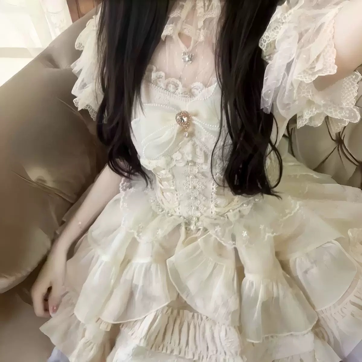 076 白糖少女甜心蔷薇礼服原创设计Lolita洋装吊带连衣裙夏装洋装