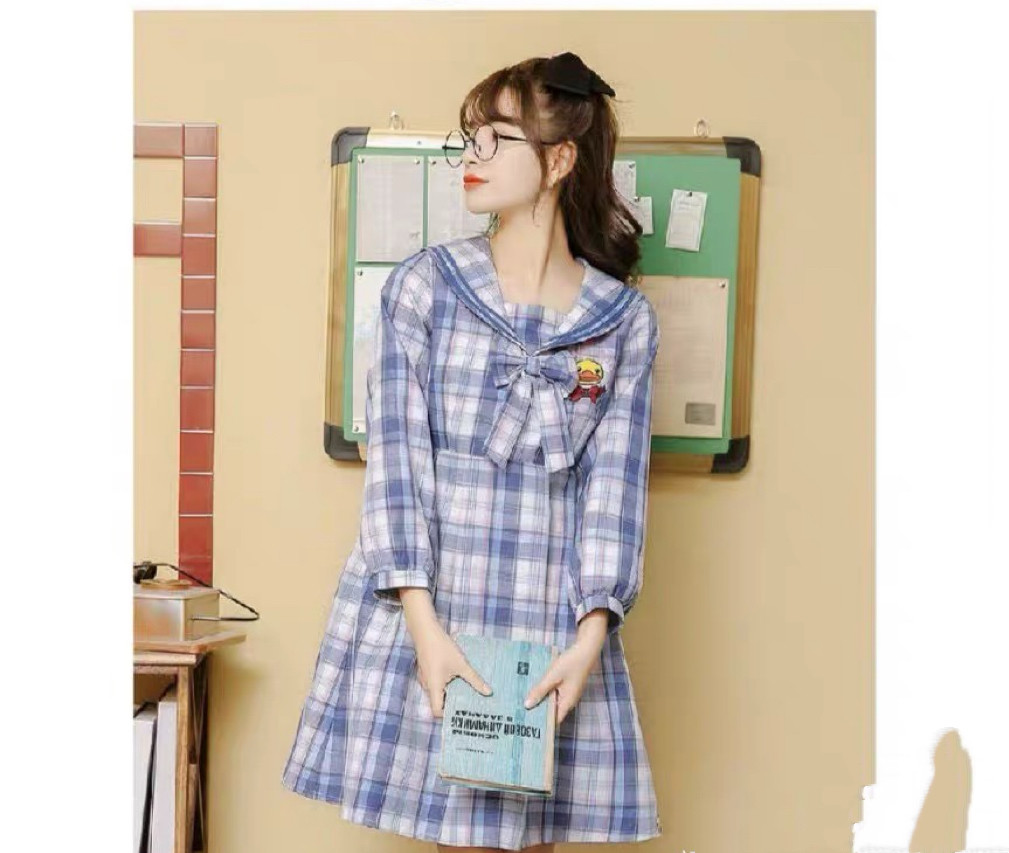 096 B.Duck 小黄鸭正版原创格子裙制服短裙女学生校服连衣裙 XS码