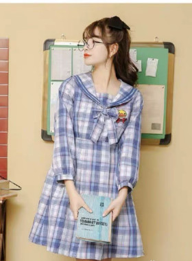 096 B.Duck 小黄鸭正版原创格子裙制服短裙女学生校服连衣裙 XS码
