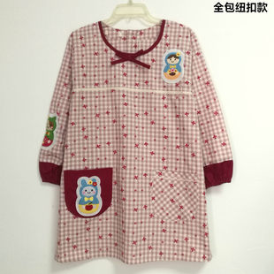 奇奇蒂蒂包邮长袖围裙时尚韩版工作店员服外贸居家服厨房反穿罩衣