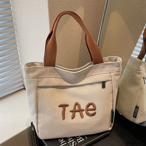 刺绣字母帆布大容量手提小托特包