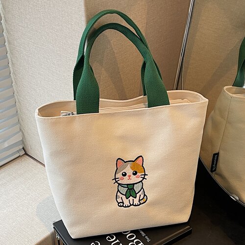 刺绣猫咪帆布上班通勤手提托特包