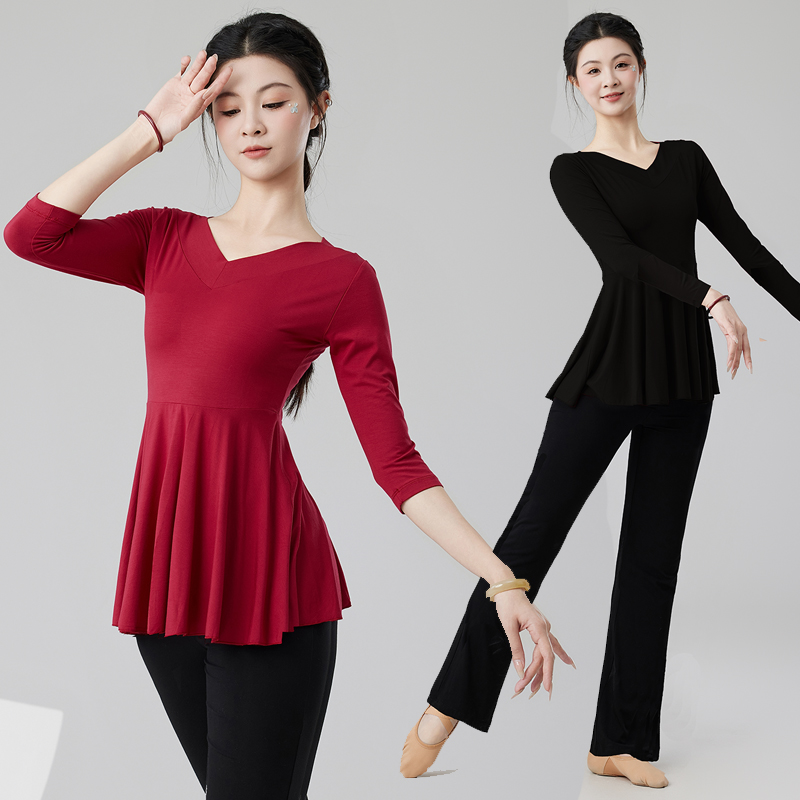 莫代尔舞蹈练功服套装V领上衣