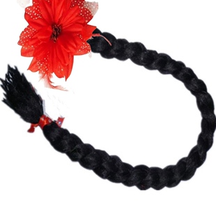 红花大辫子广场舞民族舞蹈秧歌舞麻花辫 红绸带花装饰辫长辫子