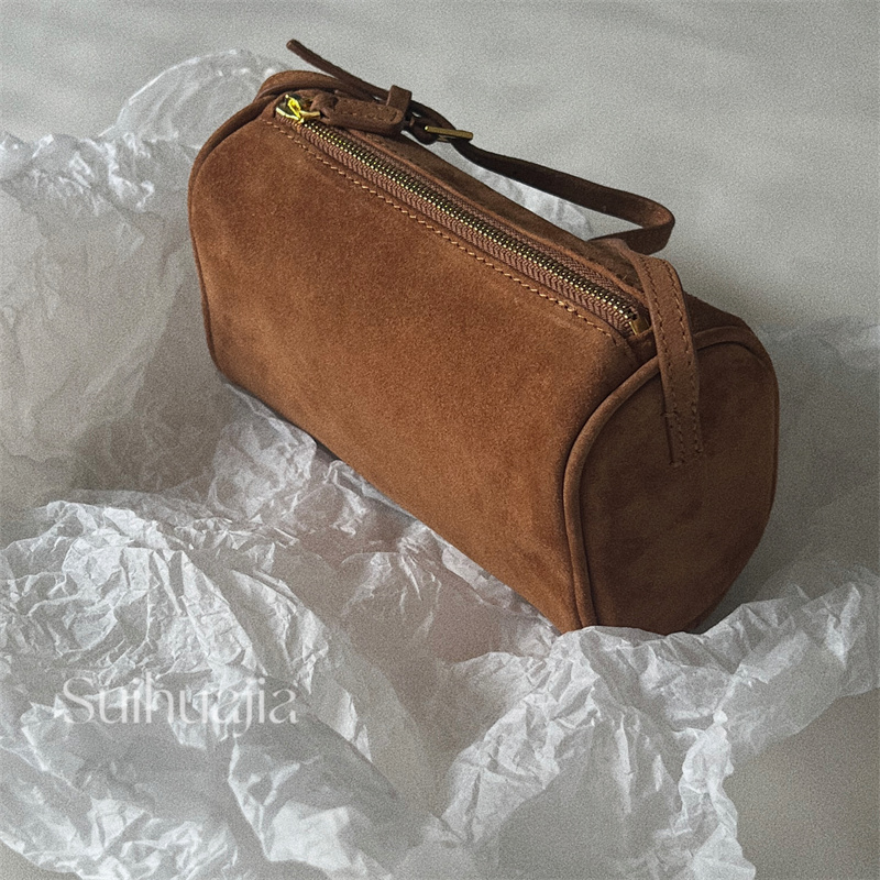 碎花家韩国铺牛皮笔筒包韩版小众反绒皮腋下包迷你小方包