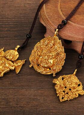 纯铜鎏金大威德不动明王吊坠项链