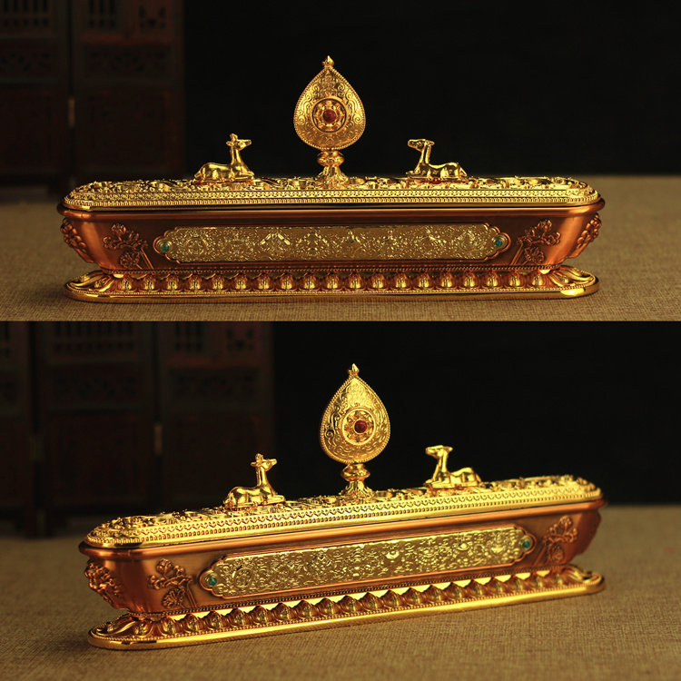 密宗卧香炉藏式供佛用品家用室内八吉祥双鹿法轮薰香炉供奉线香盒图片