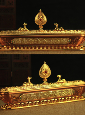 密宗卧香炉藏式供佛用品家用室内八吉祥双鹿法轮薰香炉供奉线香盒