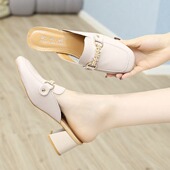 粗跟包头拖女外穿高跟鞋 31码 女2026春秋新款 复古时尚 32小码 穆勒鞋