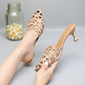 时尚 细跟包头半拖鞋 透气31小码 网红凉拖女夏外穿2026年新款 高跟鞋