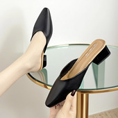 女2026新款 32小码 时尚 31码 外穿凉拖 尖头粗跟包头半拖鞋 百搭试衣鞋