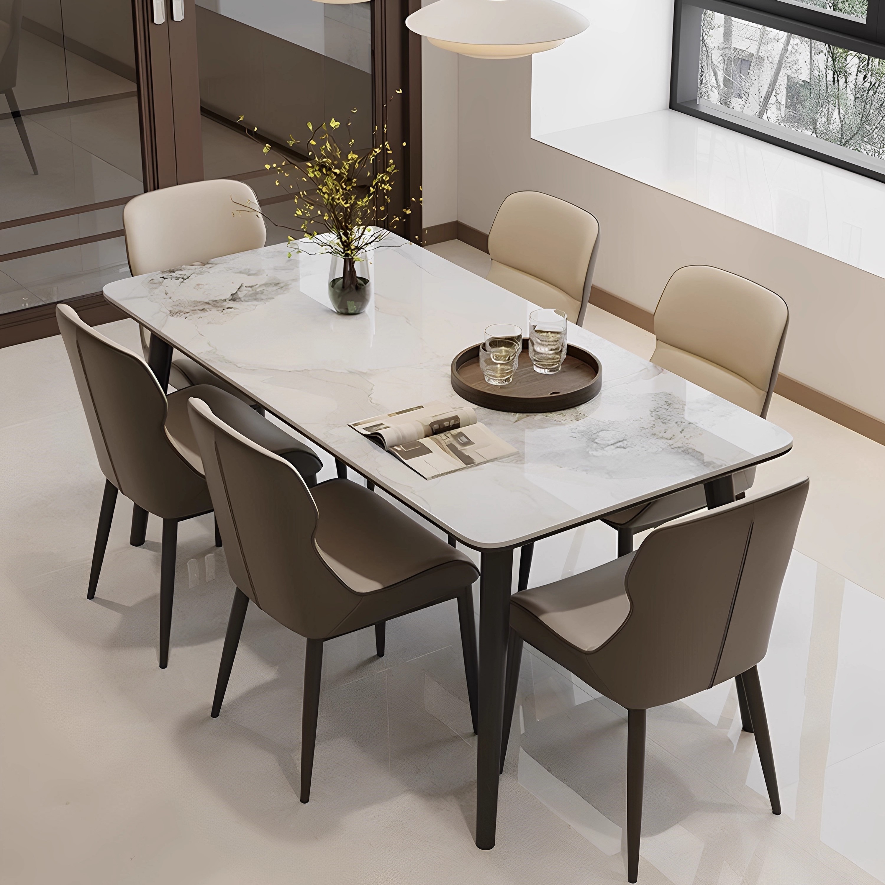 轻奢岩板餐桌椅组合现代意式极简家用小户型长方形大理石吃饭桌子