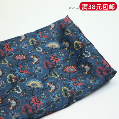 民族风靛蓝色彩色花色丁服装布料