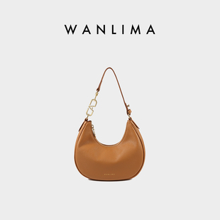 万里马半月腋下包女极简风单肩月牙包设计师款 斜挎百搭通勤牛皮包