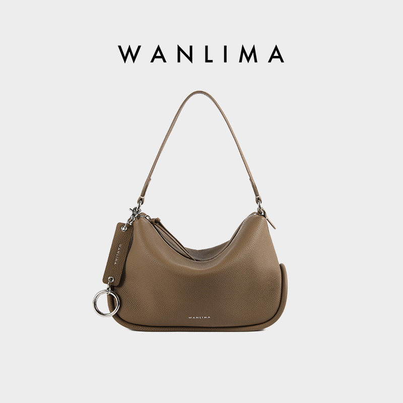 万里马新中式枕头包女腋下包软牛皮单肩斜挎头层牛皮通勤包小方包