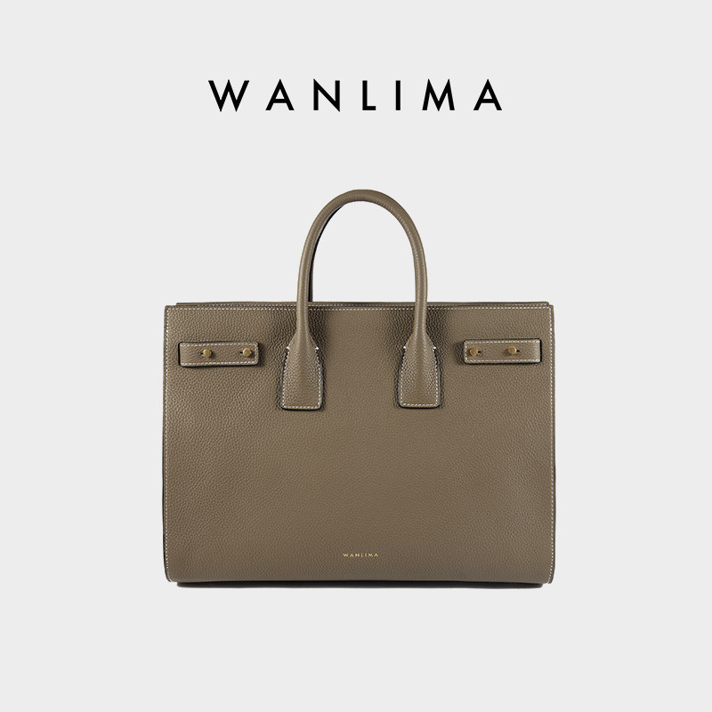 万里马头层牛皮托特公文包大容量商务手提包简约大号真皮凯莉包女