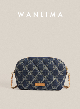 万里马丹宁贝壳包女链条包菱格mini迷你单肩饺子包斜挎手机包