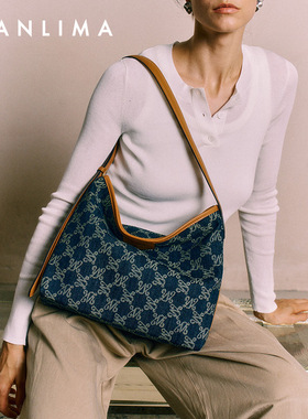 万里马丹宁HOBO包女大容量托特包斜挎牛仔老花包通勤腋下链条包