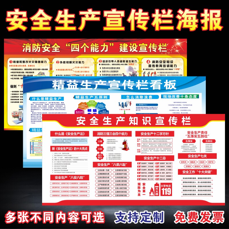安全生产主题宣传栏海报挂图消防安全展板贴画精益生产知识看板