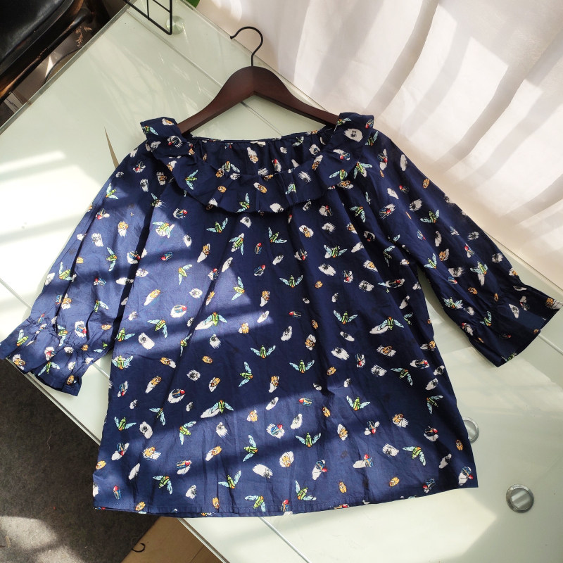 Summer wear new pattern lady Thin section Pure cotton cloth Lotus leaf Lapel Three Quarter Sleeve printing Sen family Retro shirt jacketin the Women's clothing/Boutique , Shirt  category - from Buy2taobao.com to provide professional Taobao agent buy service
