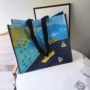 外贸单高颜值大容量双包带环保超市购物袋丽新布简约逛街购物包