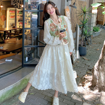 超好看提花马甲连衣裙套装女2025秋天新款法式设计感仙女裙两件套