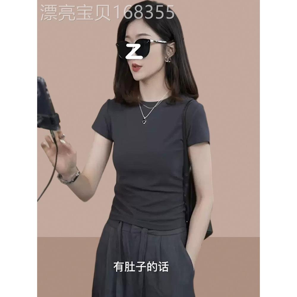 短袖t恤女2025夏季新款气质修身韩版显瘦小个子纯棉休闲短款上衣