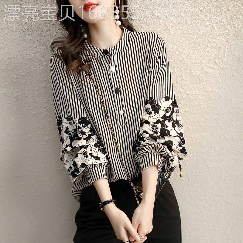 条纹上衣女春秋2025新款时尚复古宽松慵懒设计感小众长袖棉麻衬衫