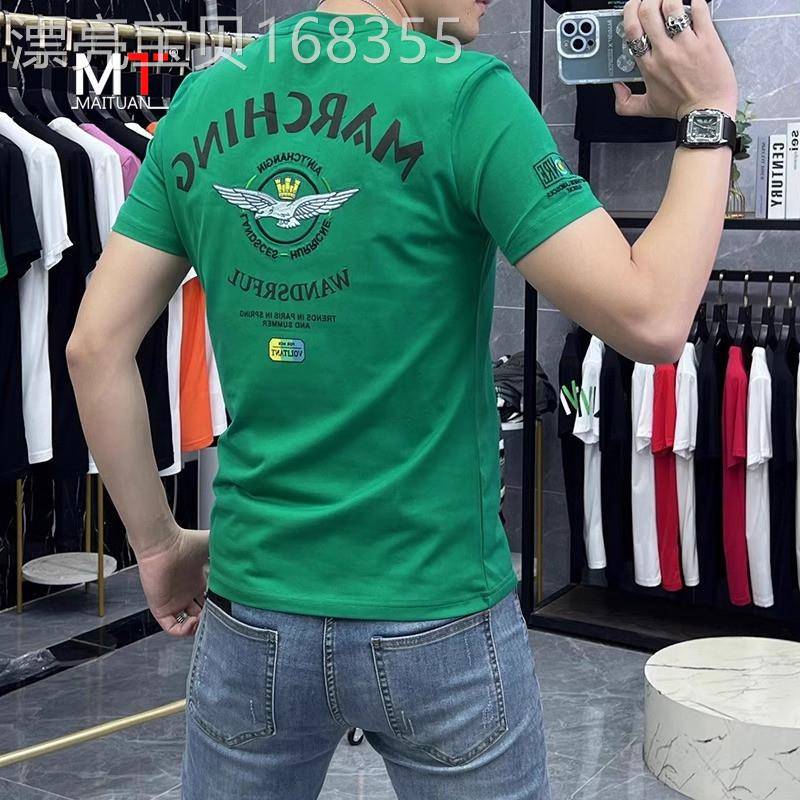 高端冰丝光棉男士短袖T恤2026新款超火潮牌欧货圆领半袖衣服男款