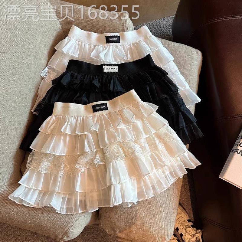 蕾丝蓬蓬蛋糕裙女夏季2025新款松紧高腰半身裙防走光辣妹a字短裙