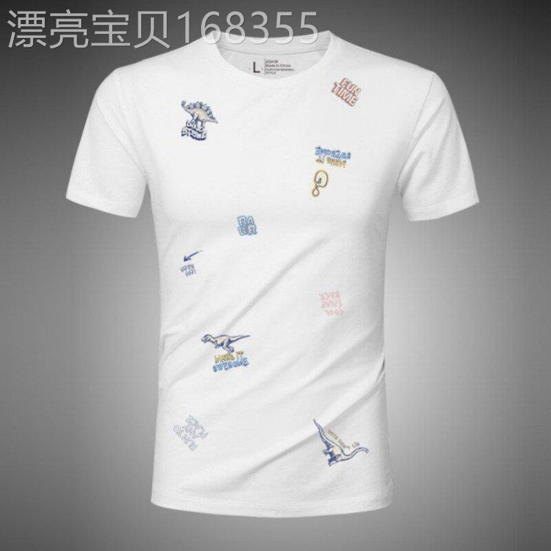 香港潮牌圆领短袖T恤男士夏莫代尔修身透气T恤小恐龙印花半袖衫