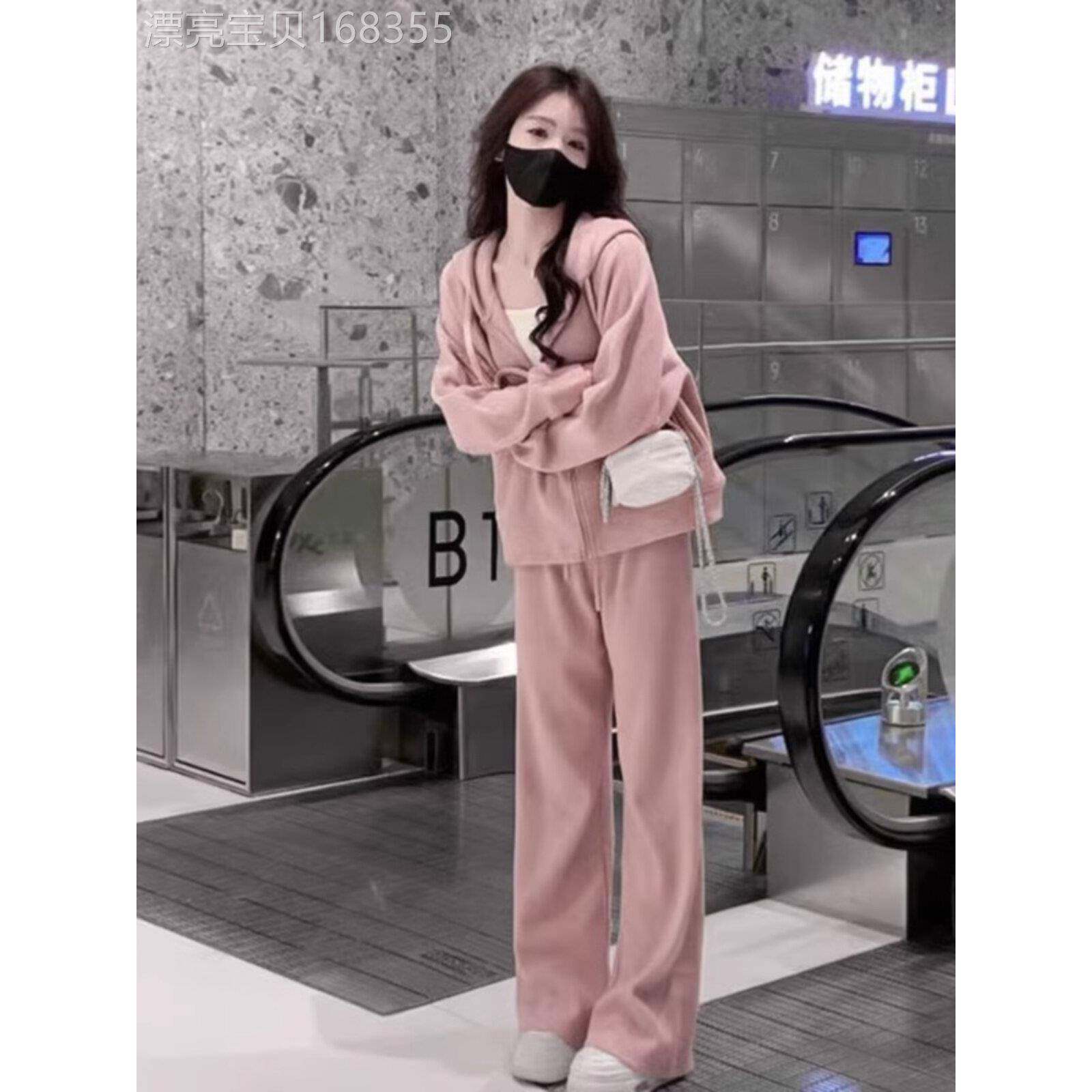 女装休闲运动套装2025春秋季新时尚减龄连帽运动衫夹克阔腿裤两件