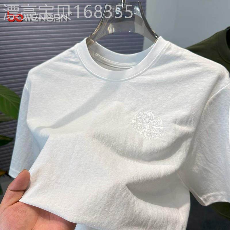 新中式刺绣亚麻短袖t恤男士2026新款夏季潮流百搭棉麻上衣男款潮