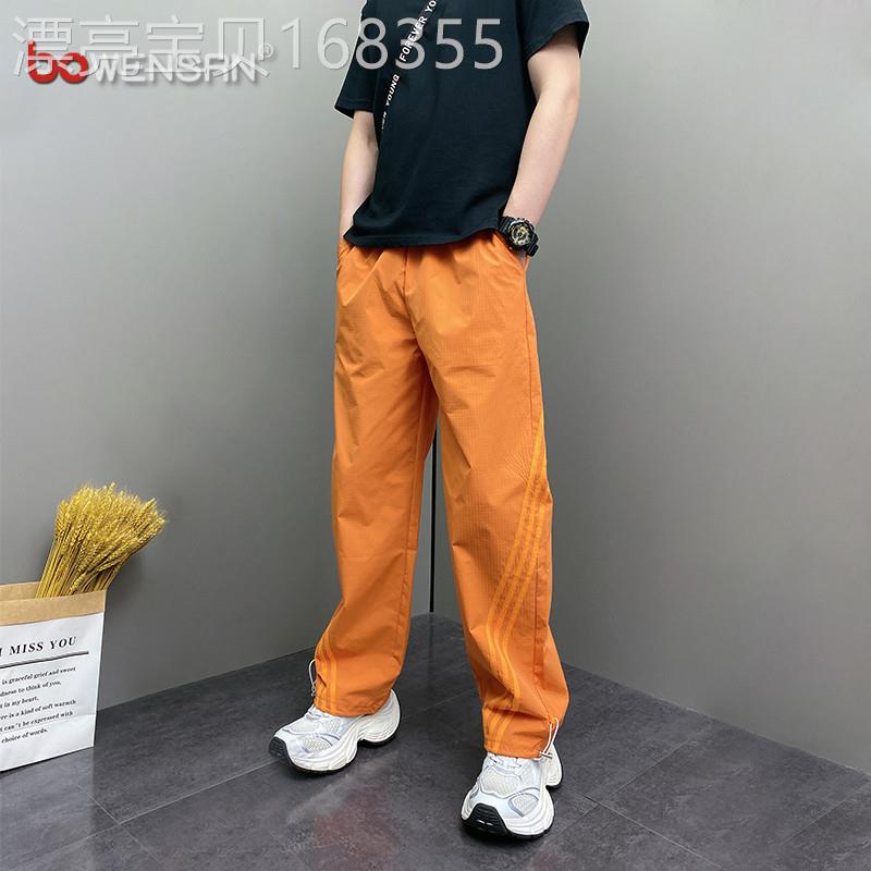美式条纹休闲裤男士2026新款春秋夏季薄款男裤直筒哈伦长裤子男款