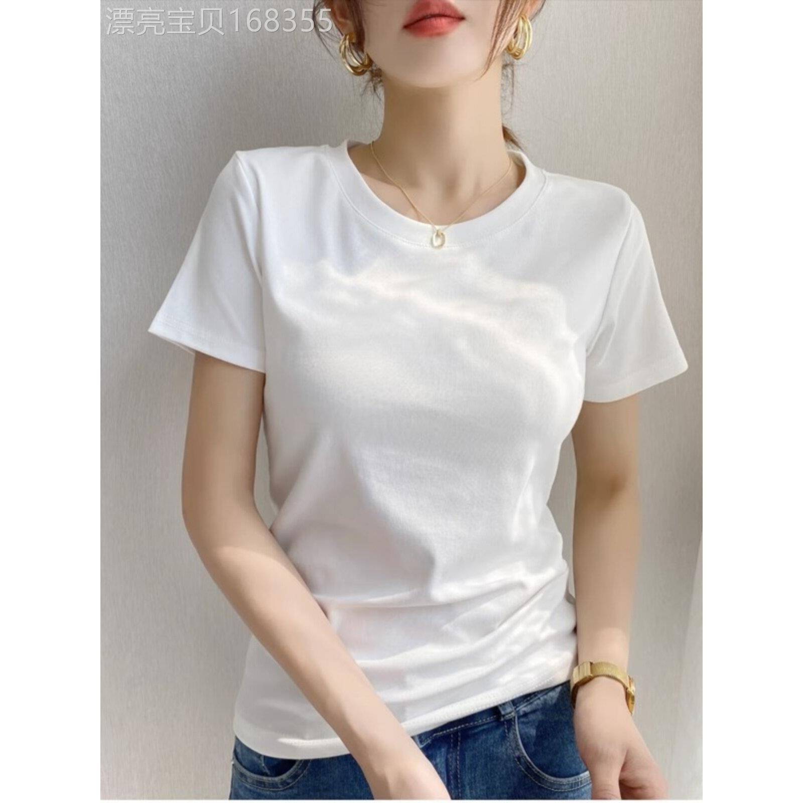 短袖正肩t恤女纯棉2025夏季新款韩版圆领修身显瘦基础款体恤上衣