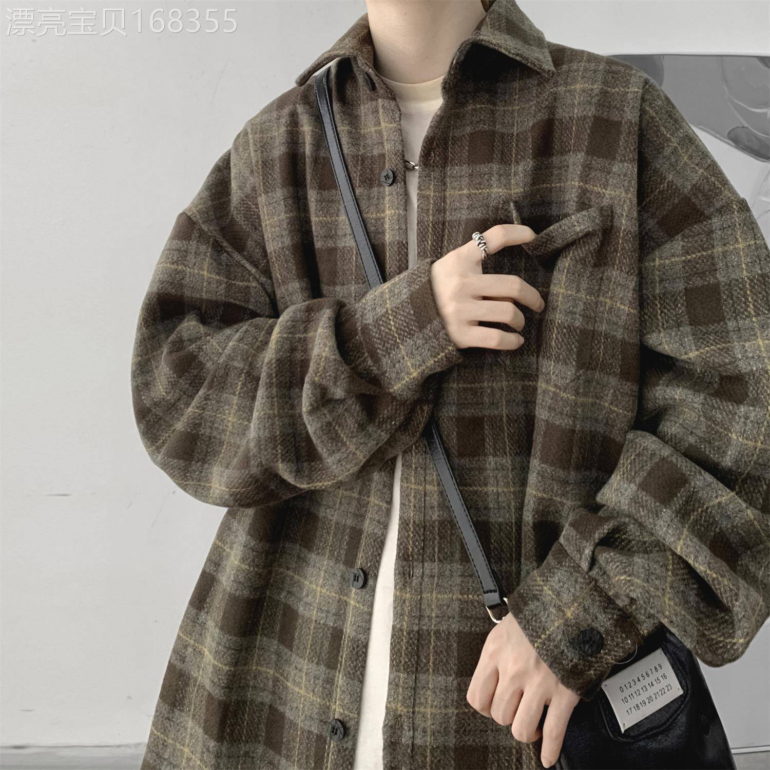 潮牌新款高级感潮流格子衬衣外套男韩版复古时尚宽松百搭长袖衬衫