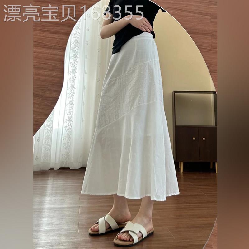 潮牌垂坠感白色半身裙长款女新款胖mm大码绝美裙子梨型拼接鱼尾裙