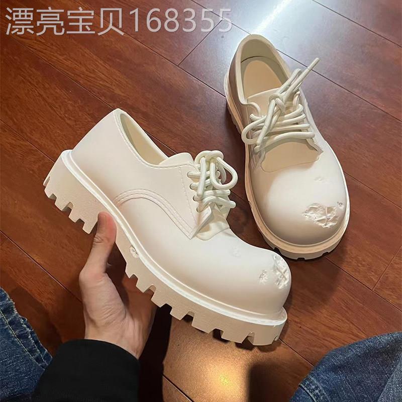 【高品质】未来大头米奇德比鞋男厚底增高女破坏风休闲通勤皮鞋潮