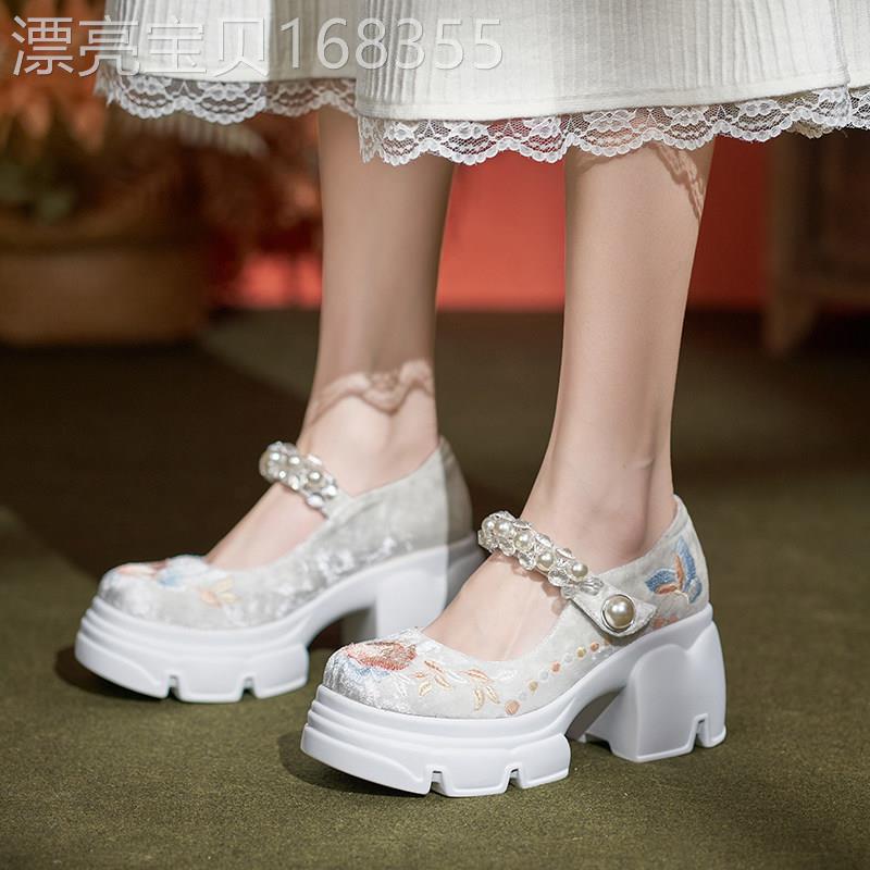 【欧洲AU高定】复古风汉服鞋厚底松糕底防水台绣花国风仙女款旗袍