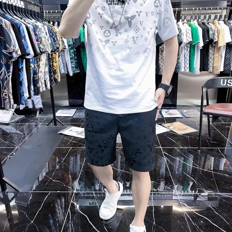 欧洲站男士夏季短裤短袖休闲套装高级感2025新款潮牌男装一套搭配