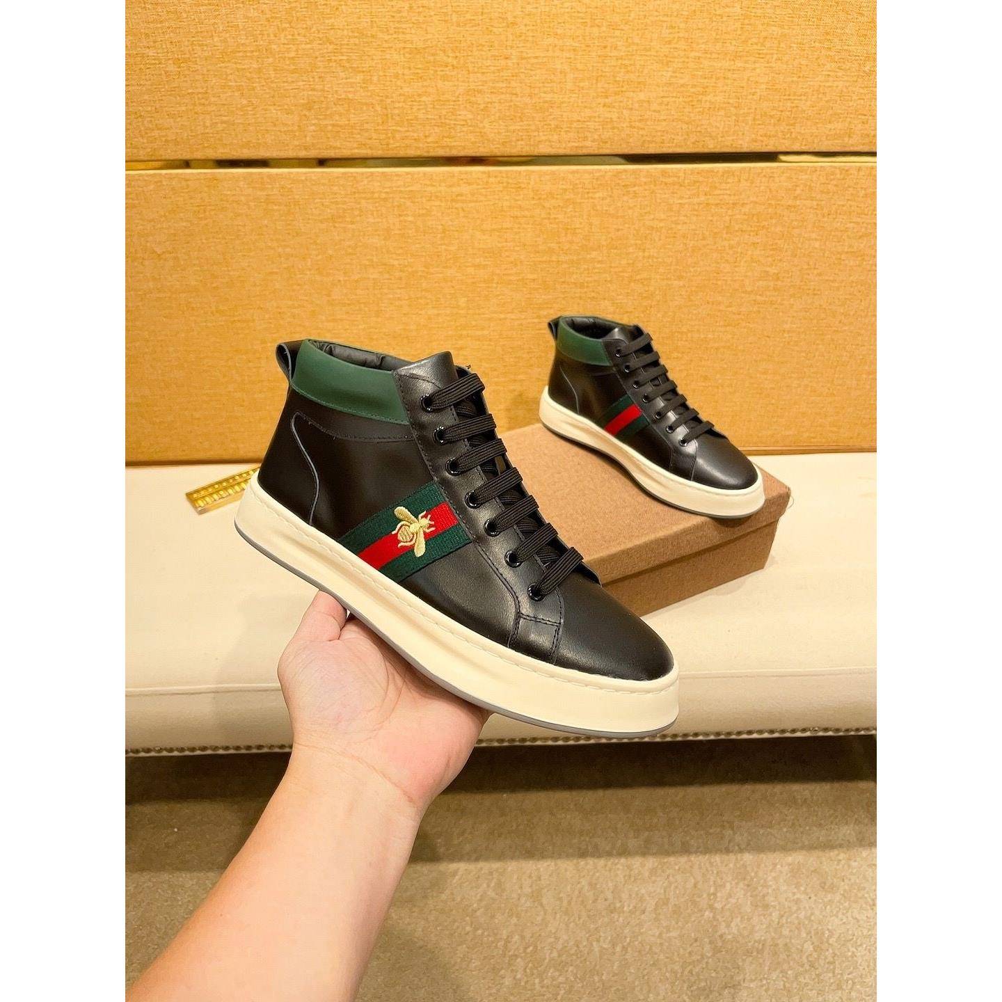 韩国专柜小蜜蜂男鞋2025秋季潮牌高帮鞋潮流男士真皮百搭休闲板鞋